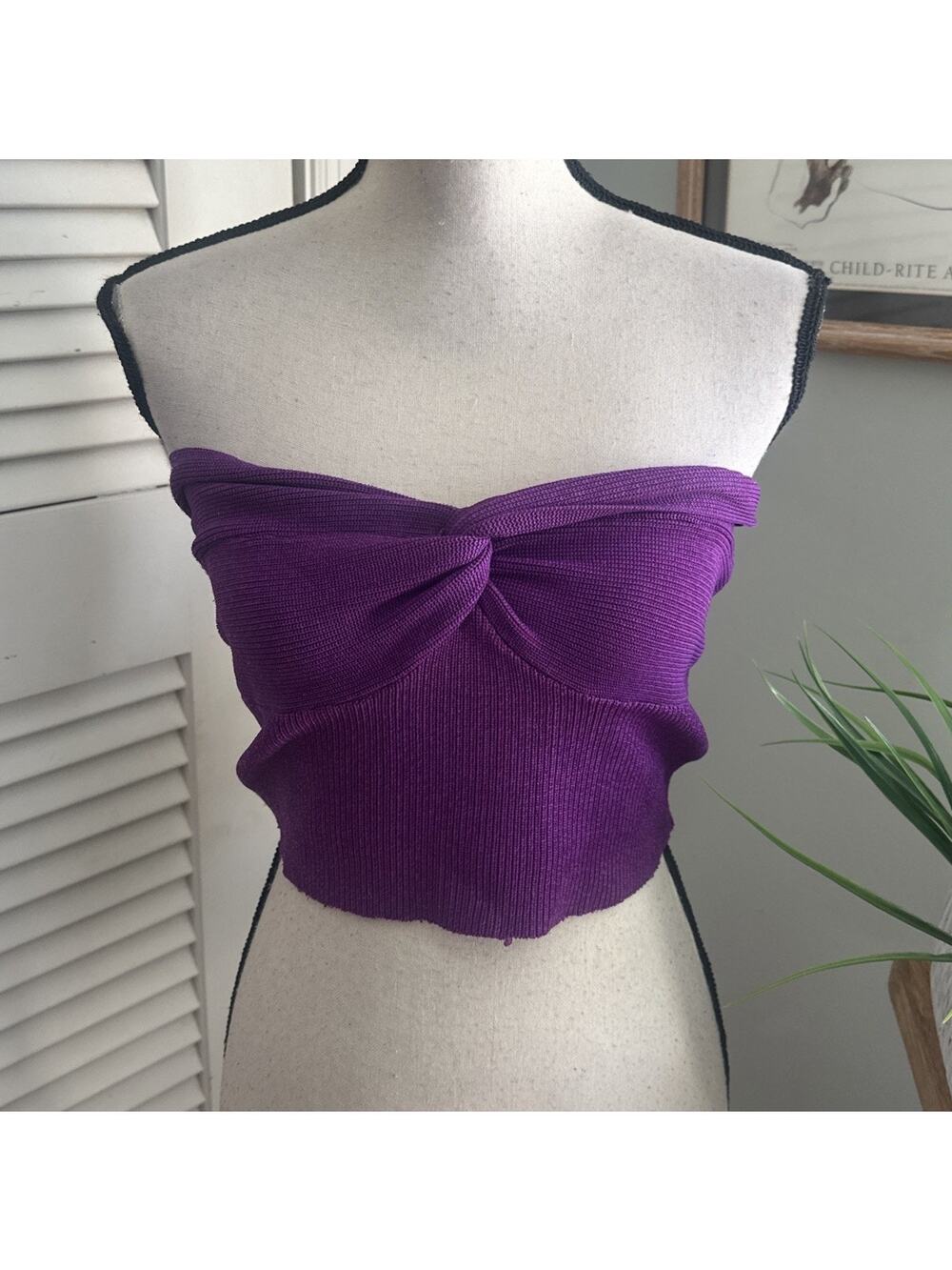 Et Clet Crop Top Large Purple Strapless Twist Front Coquette Going Out Glam